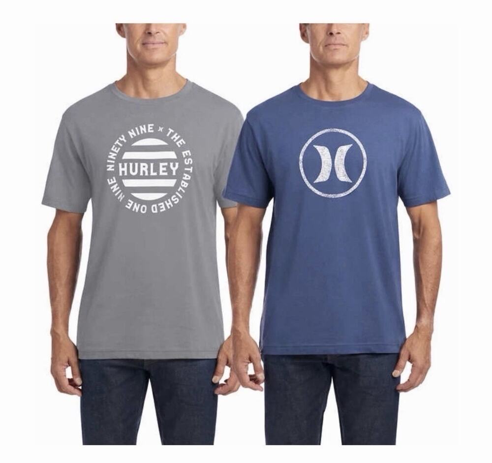 Hurley Men's Graphic Tees 2-Pack, Grey/Blue Large
